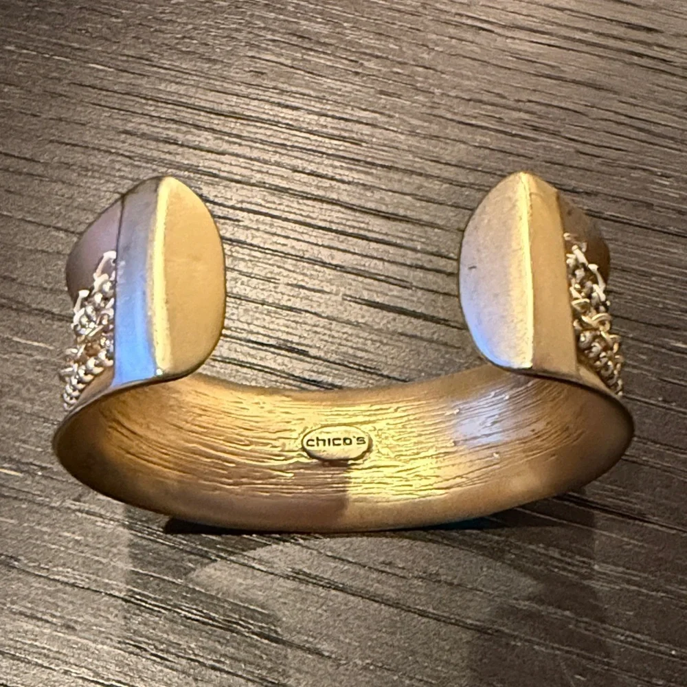 Chico's Women’s Gold and Silver Chain Cuff Bracelet with Accent Details